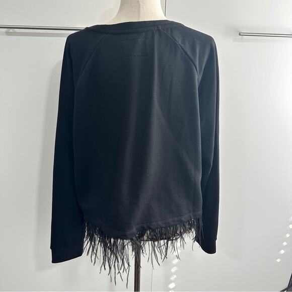 Evy's Tree Size 1X Black Feather Fringe Round Neck Pullover Sweater Cozy Chic - Picture 3 of 12